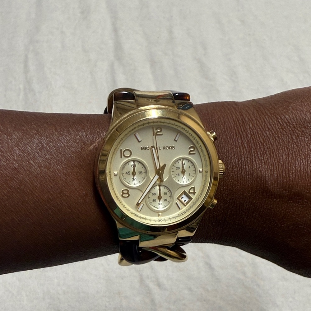 Gold Women's Watch with Black Accents